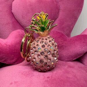 Pink Pineapple Keychain with Crystals and Rhinestones